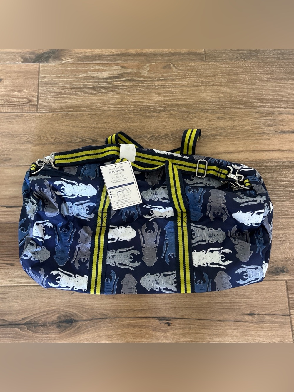 Pottery Barn Kids Blue White Gray Bug Insect Duffle Bag Adjustable Strap NWT